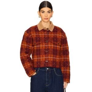 NWT Guest In Residence Tartan Cropped Wool Cashmere Jacket Plum Orange Large